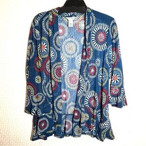 NEW Multiples Flounce Sleeve Mesh Open Front Cardigan Cover Kimono Blue Multi 2X